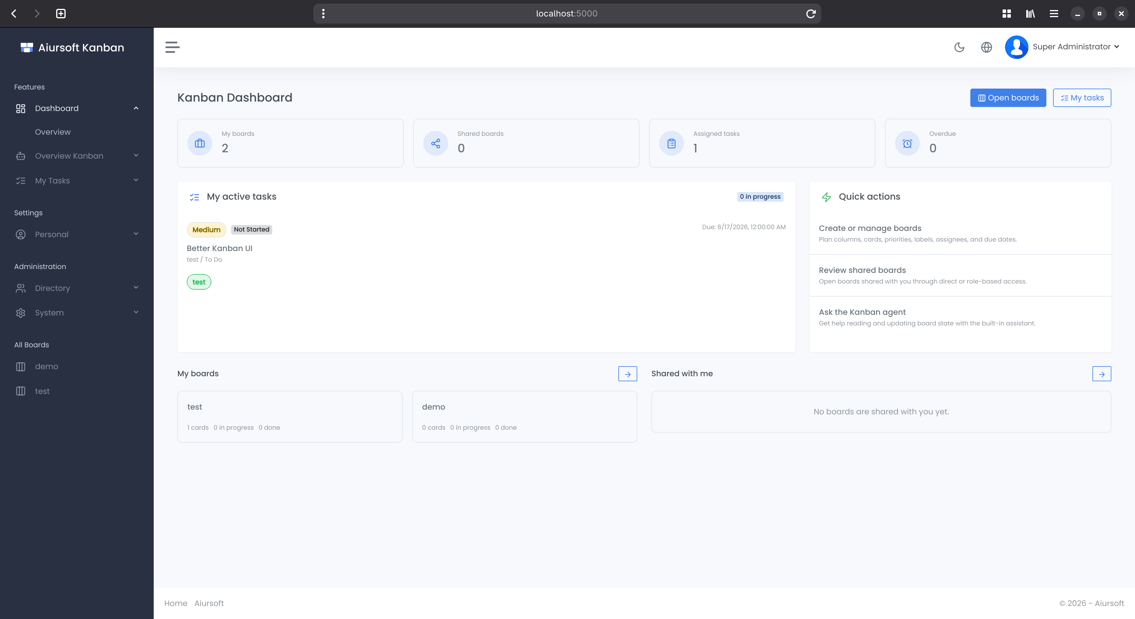 Aiursoft Kanban screenshot